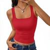 Nuovo Top Corto da Donna Estivo a Scollo Quadrato Monocolore Slim Fit, Top Sexy Senza Maniche Y2K Moda Streetwear