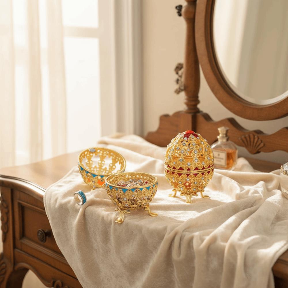 Enamel Color Jewelry Box Hollow Design Trinket Box Exquisite Egg-Shaped Box  Home Craft
