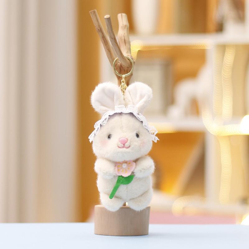 Rabbit Cute Rural Embracing Flowers Plush Toy Keychain Kid Gift Perfect Choice