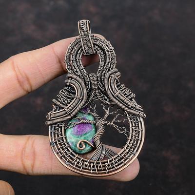 Tree Of Life Ruby Fuchsite Pendant Copper Wire Wrapped Pendant Handmade Copper Jewelry Genuine Gemstone Pendant For Gift Wire Design Jewelry