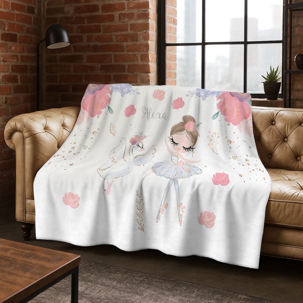 Elegant Ballet Dacing Girl Ballerina Cartoon Flannel Blanket,Cozy Soft Throw Blanket for Home Bedroom Bed Sofa Cover Gift Kids