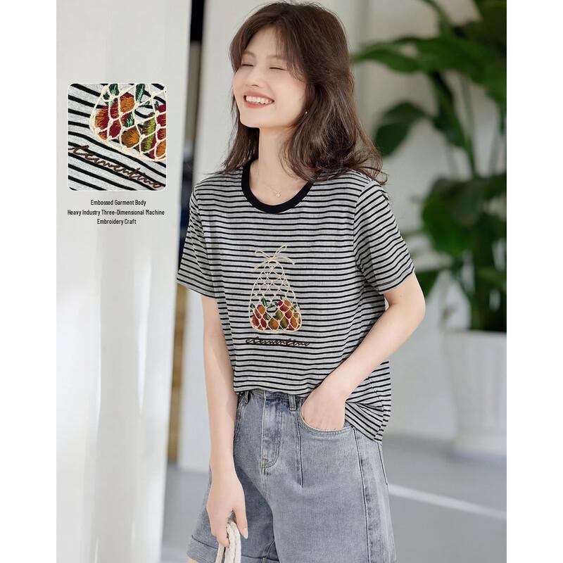 TERRE BLEUE Women s Striped Short Sleeve T-Shirt M
