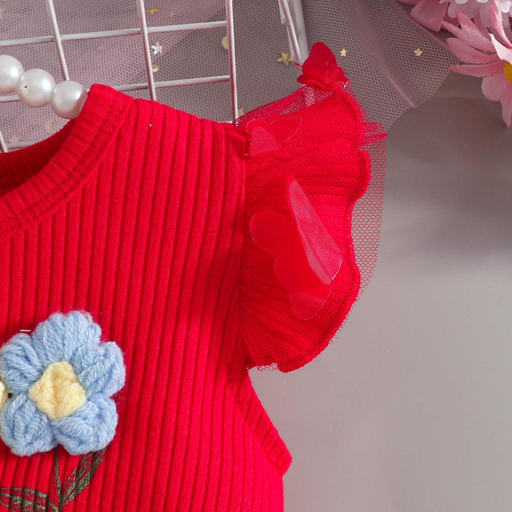 2026 Sommer Florales Baby-Kleid mit Puffärmeln & Geripptes Body-Set mit Haarreif & Schmetterlingsrock