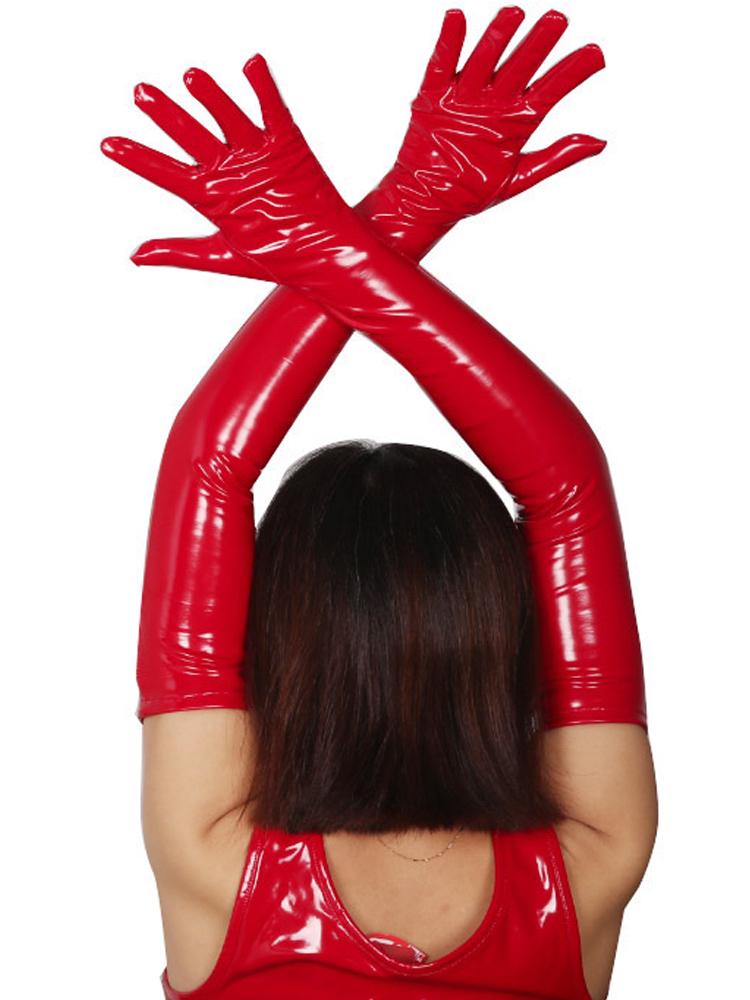 S-XXL Antiscivolo Effetto Bagnato PVC Guanti Lunghi Lucidi Pelle PU Manopole Cosplay Performance Guanto Eldiven Mittens Handschuhe Gantlet