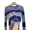Contrasting Stripes Hollow Long Sleeve Knitted Sweater Women's Autumn and Winter New Fashion Age Reduction Women's Bottom Sweater