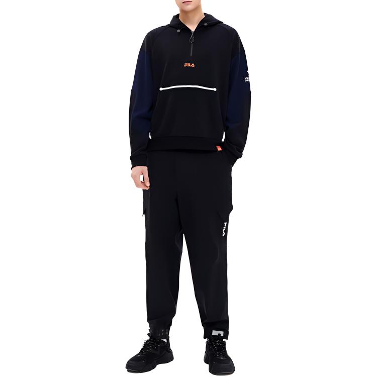 Fila Fleece Kapuzenpullover Amerikanisches Sweatshirt Herren Sweatshirts Schwarz F11M249211F-BK