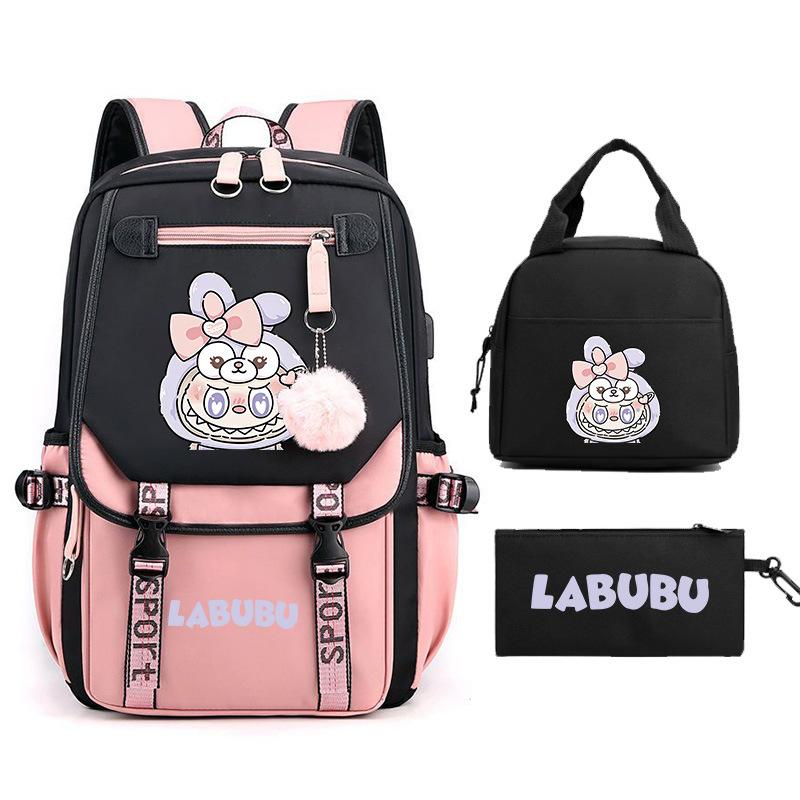 New Labub Children's Schoolbag, Backpack, Shoulder Pencil Case, Three-piece Set, Cute.
