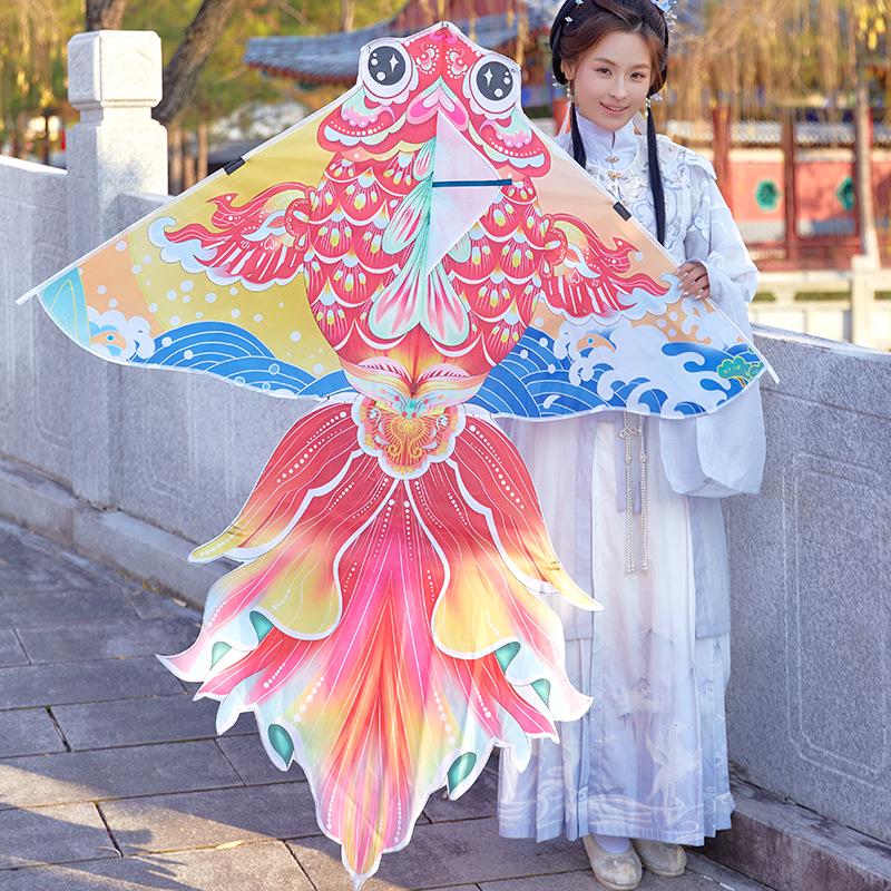 High-End Chinese Style Goldfish Koi Kite for Adults - Easy to Fly in Light Breezes.