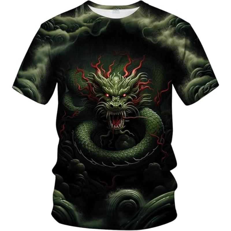 Men's Dragon T-shirt Summer Short Sleeve Men's 3D T-shirt Top Animal Theme Shirt Anime Pattern T-shirt Top 6XL