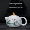 Mo De Lanka Xishi Ceramic Teapot with Blue Landscape Design