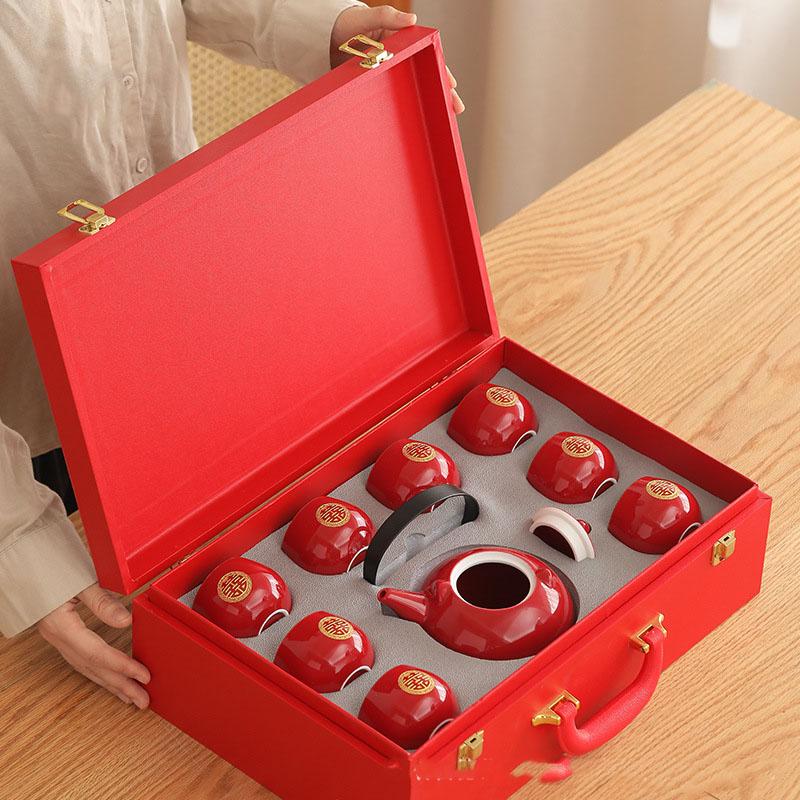Jin Shuangxi-Lifting Beam Pot Tea Set, Wedding Tea Cup, Red Mouth Modification, Wedding Supplies
