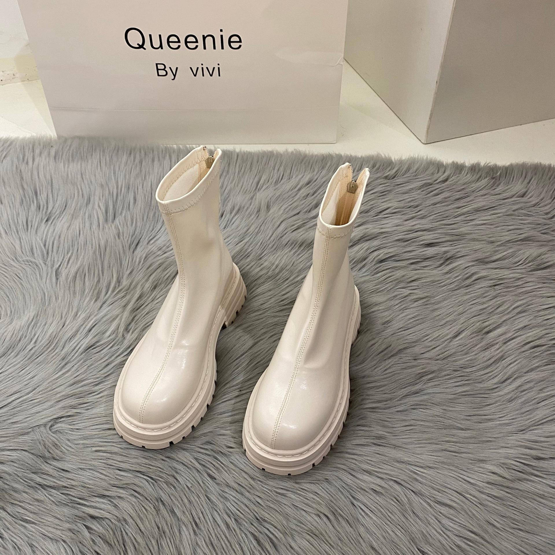 

Женские модные ботильоны на платформе с выступающей подошвой, ботильоны «Челси» без шнуровки на массивном блочном каблуке, армейские ботинки из искусственной кожи для женщин, повседневные высокие туфли с молнией сзади 40