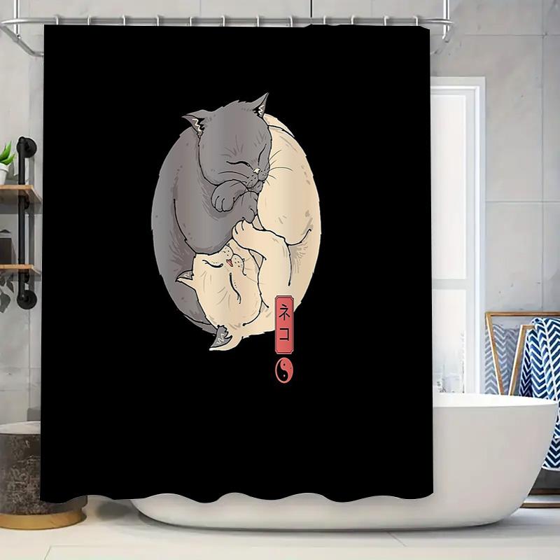 

Japanese Cat Shower Curtain Cute Anime Pet Lover Decor Bathroom Fabric Washable Home Decor Japanese Style Wall Hanging W60H190(CM)-1 Pcs