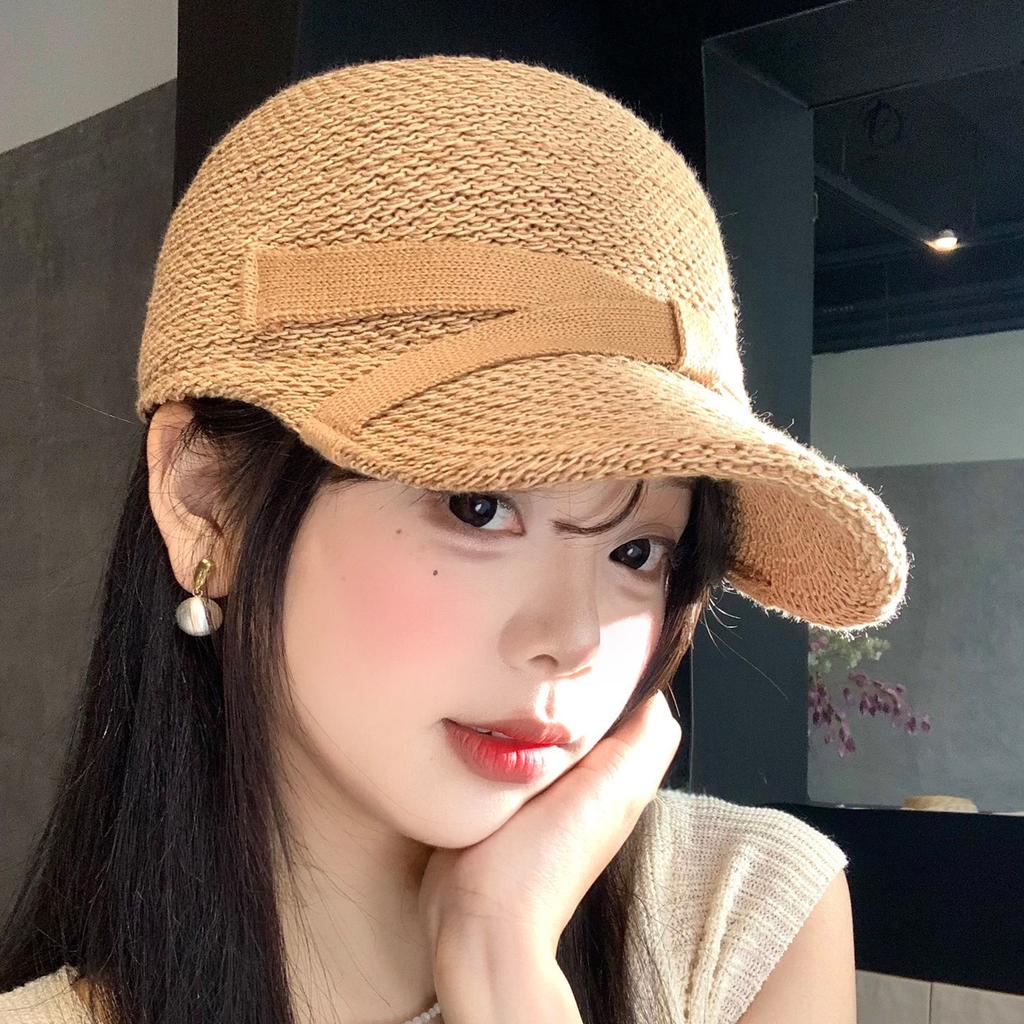 Lightweight Paper Blend Baseball Cap Commute Style Knit Hat with Bow Summer Sun Protection Equestrian Cap for Women