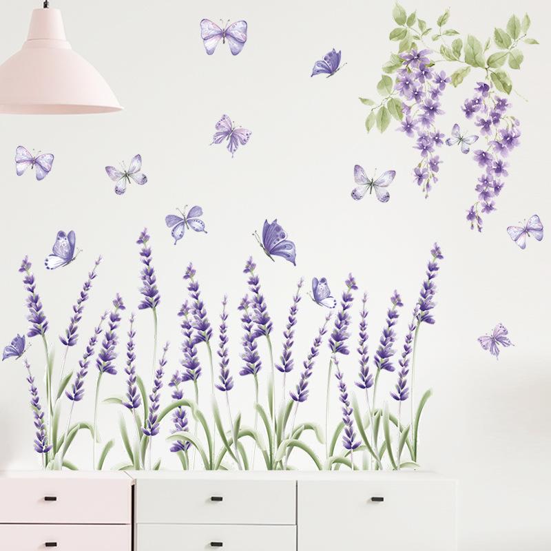 Lavender Flower Wall Stickers, Purple Removable Decals for Bedroom Living Room Home Wall Decor
