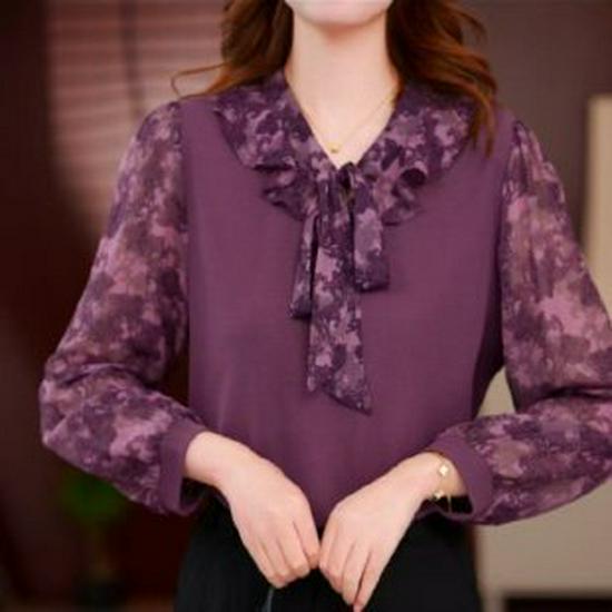 

Chiffon Summer 2026 Women s Printed Fashion Top - Stylish, Lightweight, Small Size M (up to 52.5 kg) фиолетовый