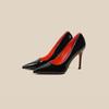 Sapatos de Salto Alto Stiletto Bico Fino em Couro Patente Feminino Solado Preto Vermelho Slip-On Festa Casamento Escritório Sapatos de Salto