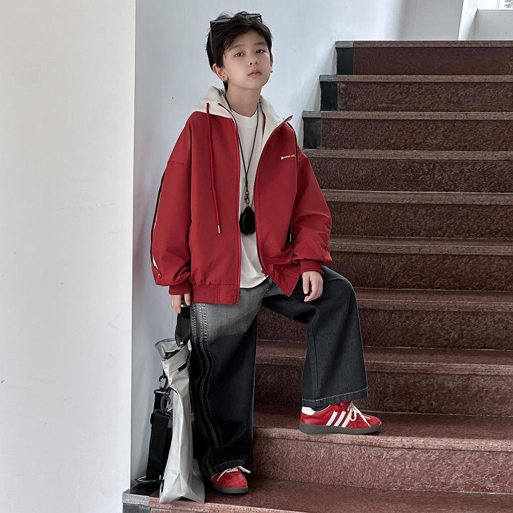 Boys' Korean Style Patchwork Hoodie Jacket - Autumn 2025