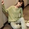 Sleepwear Loungewear Women Long-Sleeved Tide Korean Version of The Plaid Student Nightwear Homewear Two-Piece Girl Pajamas Set