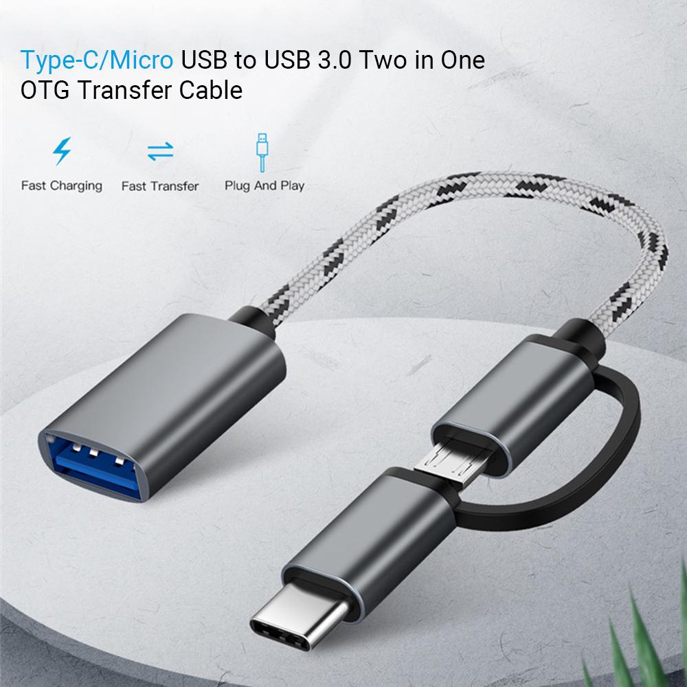 2 in 1 USB OTG Cable Type C Micro USB to USB 3.0 Adapter Braided Designed Data Transfer Cable Compatible with Andriod