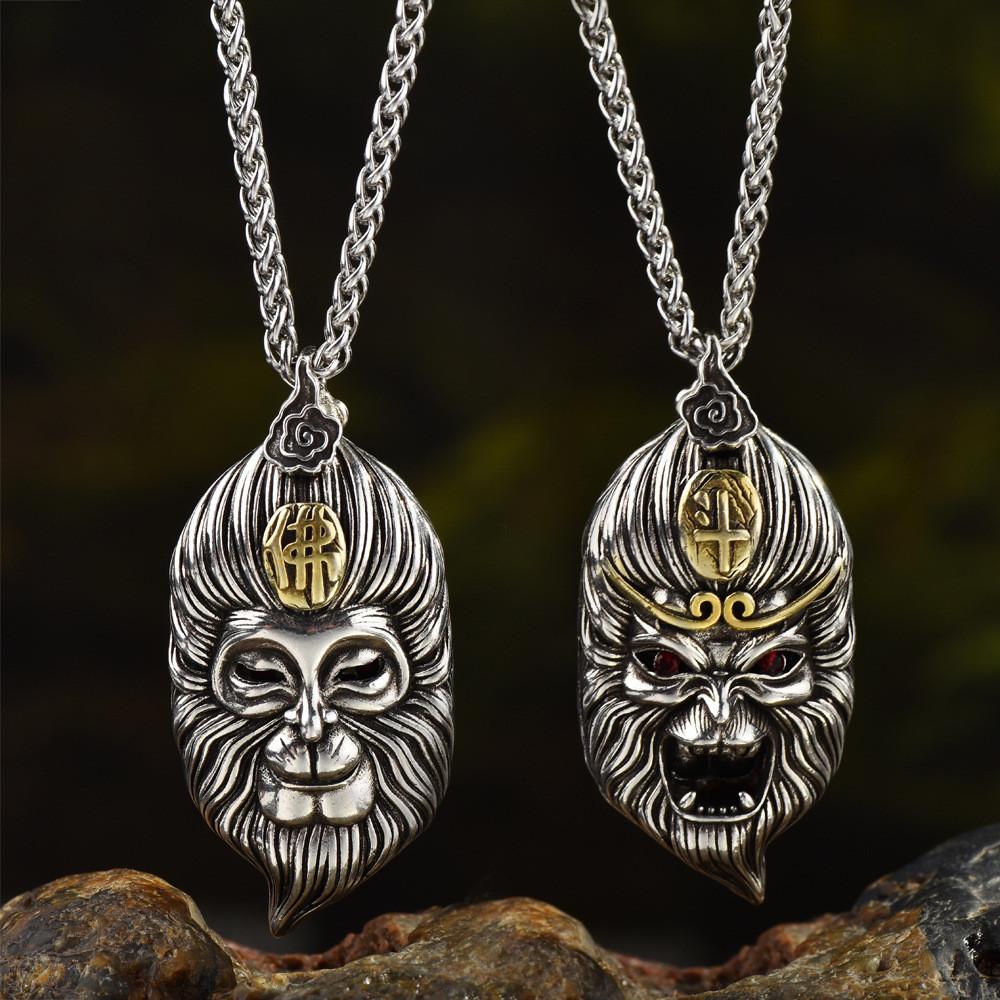 Qi Artistic Tian Da Sheng Sun Wukong Pendant Necklace With Intricate Design Trendy Retro Style For Men