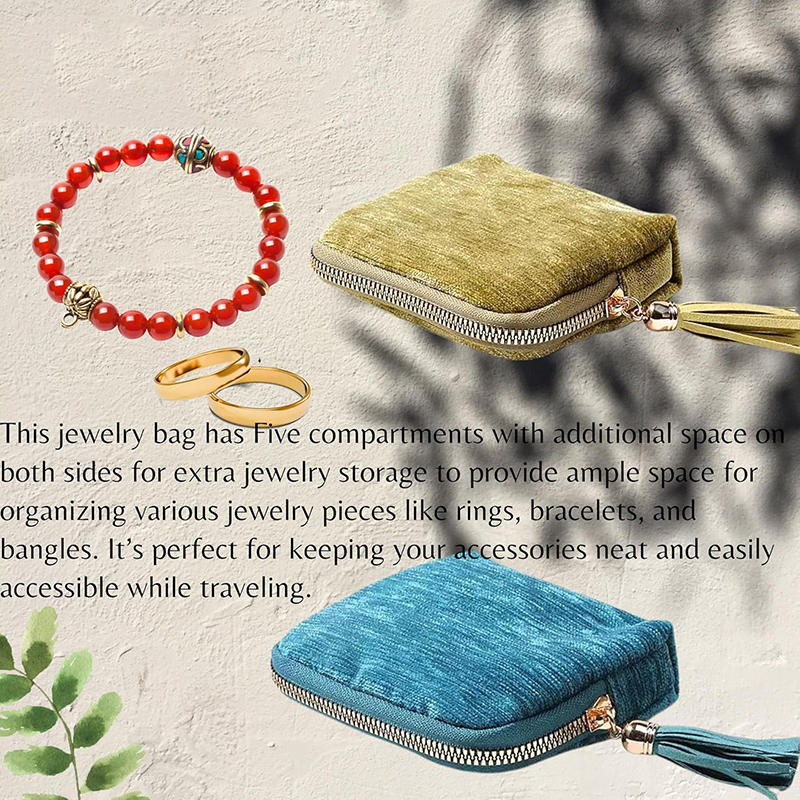 Boîte à Bijoux Mode Pompon Fermeture Éclair Sac à Bijoux Zippé Portable Petites Poches de Rangement Protectrices pour Voyage Perles Bracelets Colliers