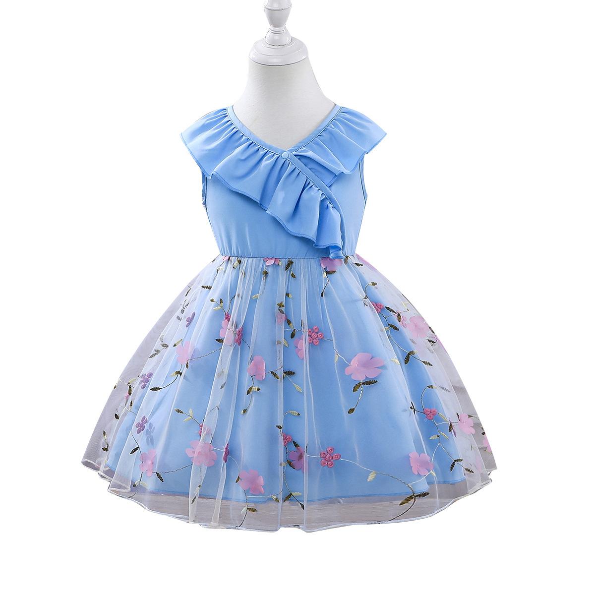 

Элегантное платье принцессы с оборками на шее для девочек, летнее детское модное платье 7Y