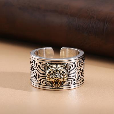 Tigerkopf offener Ring für Herren, Sternzeichenjahr, Zeigefinger, Nationaler Trend, Dominant, Verstellbar