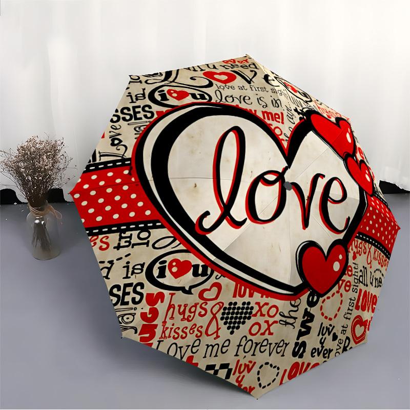1pc Love Hearts Decor Automatic Folding Umbrella Durable Iron Frame,All Seasons Home Travel Outdoor Multifunctional Umbrella Yy251115062
