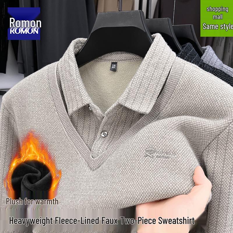 LOMON Men s Lapel Two-Piece Winter Sweater Set - Thickened, Warm, Cotton Pullover for Mid-Aged Men XL (175)