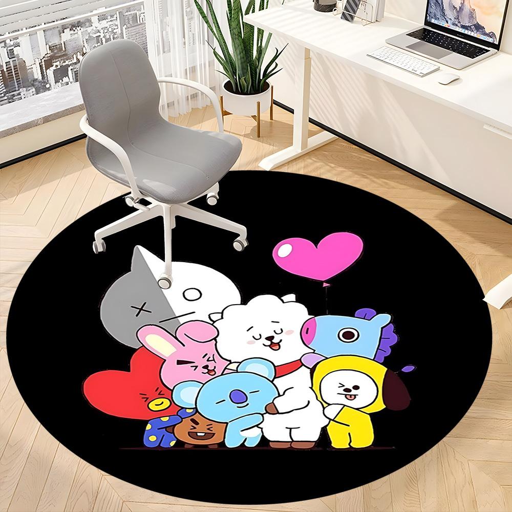 1PC BT21 Characters Office Round Rug - Perfect for Office or Study Decor, Machine Washable, Non-Slip Backing, Decorative Floor Mat