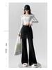 Lace Patchwork Two-Piece Look Micro-Flare Pants for Women - Black High-Waisted Slimming Body-Shaping Trousers, Spring 2026 Arrival