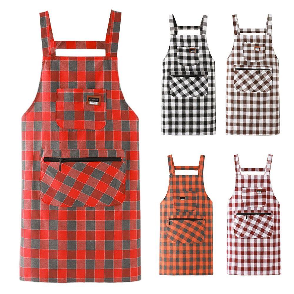 Anti Dirty Kitchen Aprons Checkered Print Cooking Aprons Chef Work Apron  Household Cleaning
