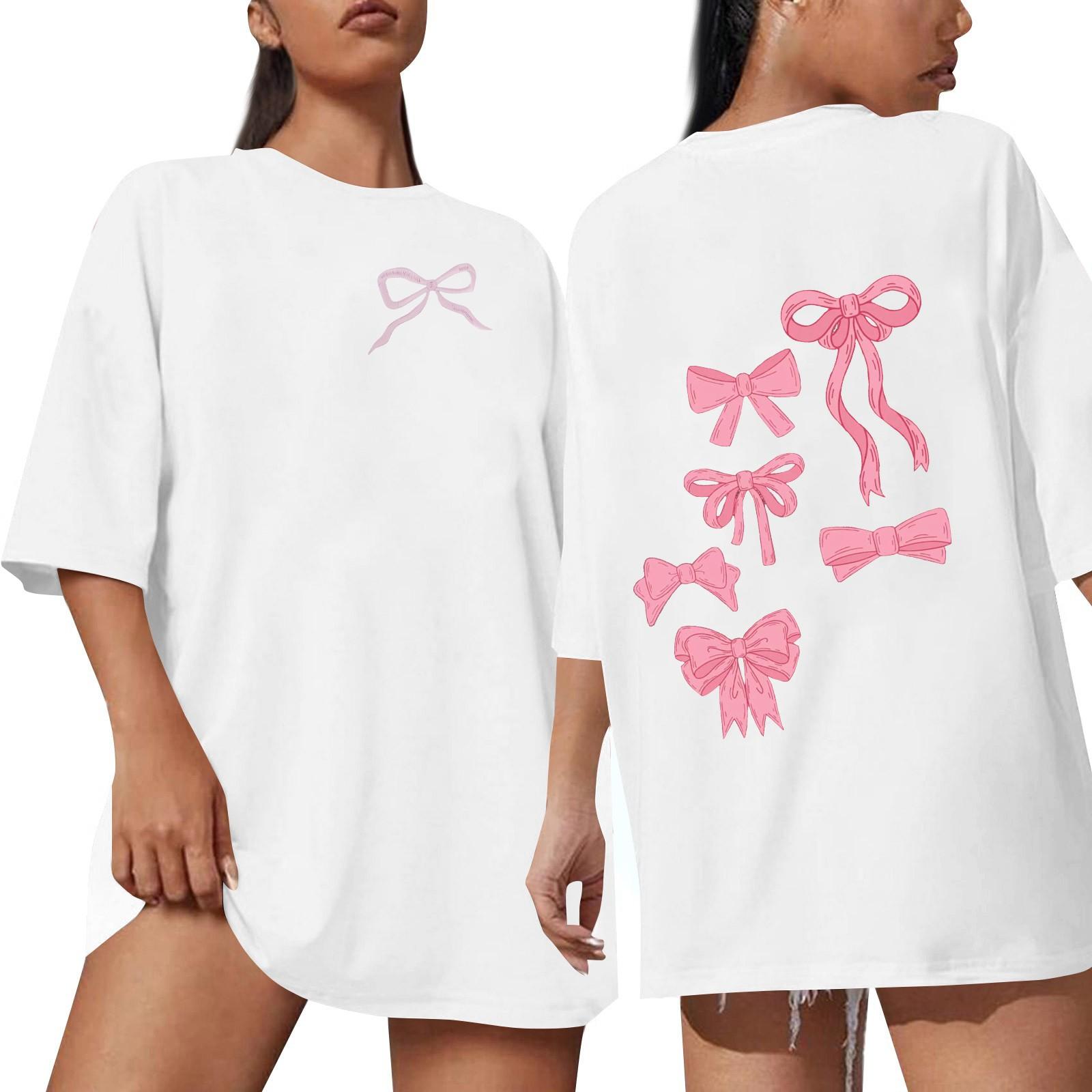 

Женский топ с круглым вырезом, короткими рукавами и принтом в виде банта M белый