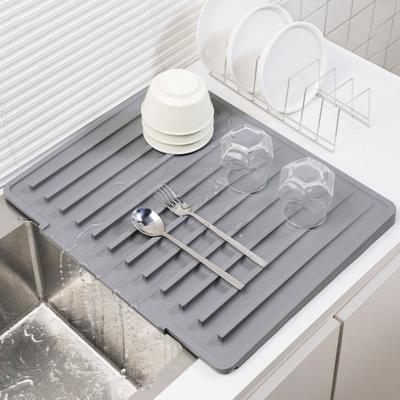 Slope Diversion Design Silicone Dish Drying Mat Non-slip Thickened Kitchen Sink Drain Pad Heat Resistant Large Size Pot Holder