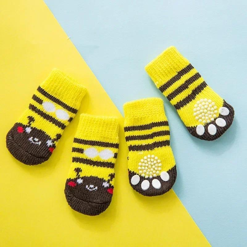 4pcs/set Puppy Socks Cute Pattern Foot Covers For Kitten Warm Anti Slip Shoes Paw Protector Christmas Gift for Cat Dogs