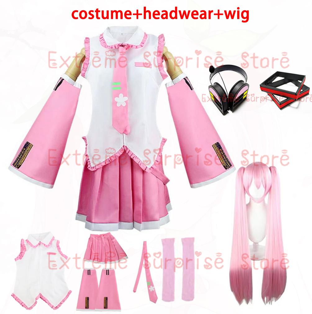 2025 XS-3XL Full Set Pink Cherry Hatsune Miku Cosplay Costume Wig Headwear Prop Miku Cosplay Accessories Halloween Party Outfit