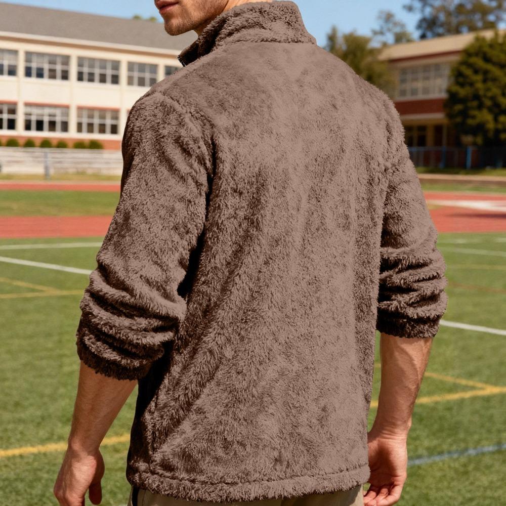 Herren Polarfleecejacke für Winter Einfarbig Stehkragen Langarm Reißverschlussfliege Mantel Lockere Passform Herren Oberbekleidung mit Taschen