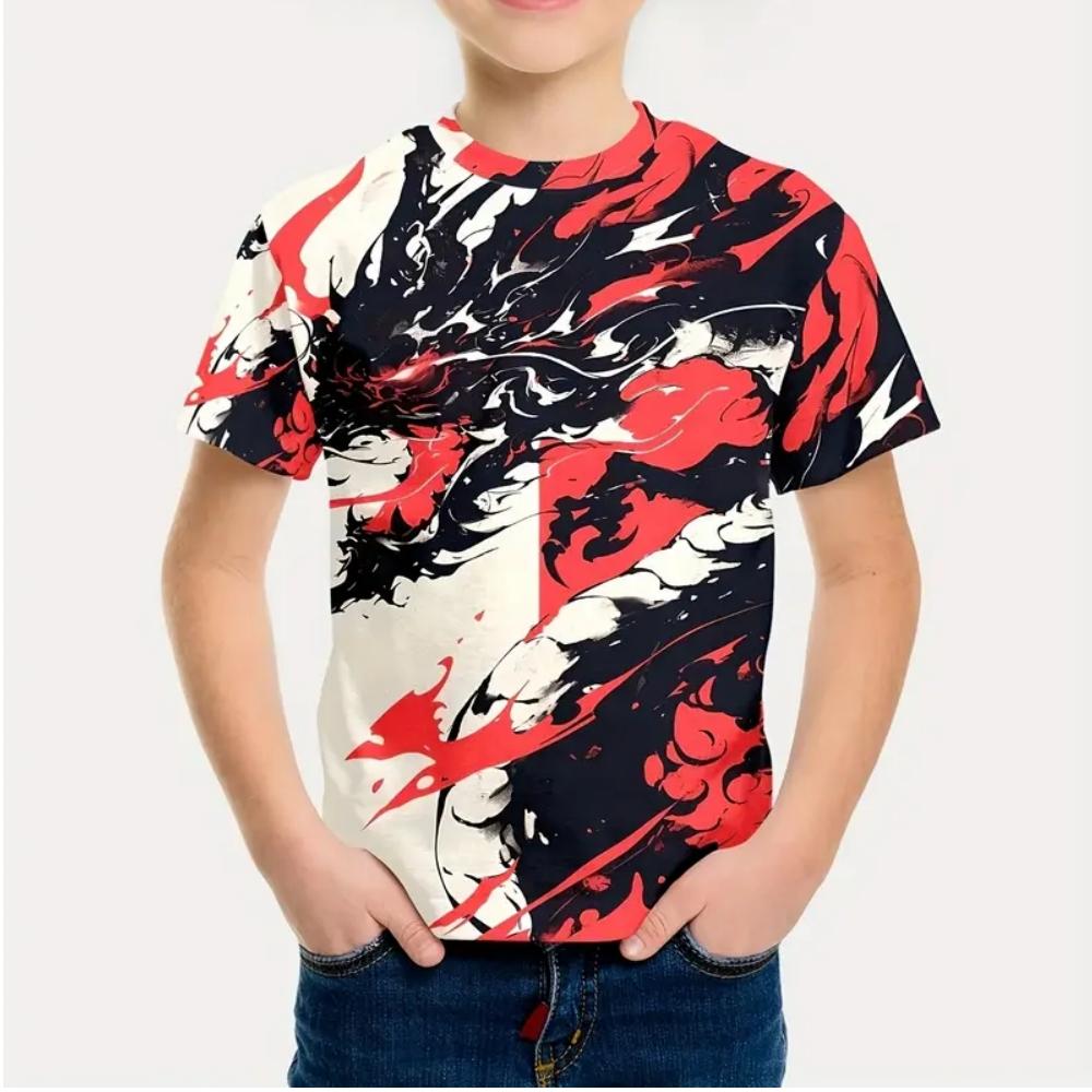 Children's Clothing 3D Printed Megalosaurus Pattern Fun Boy Round Neck Short Sleeved T-shirt