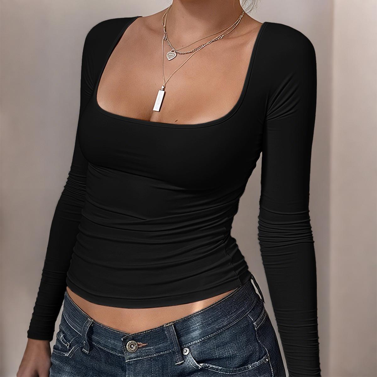 

Женская футболка с длинным рукавом, базовый слой, женская 2025, осень и зима XL чёрный