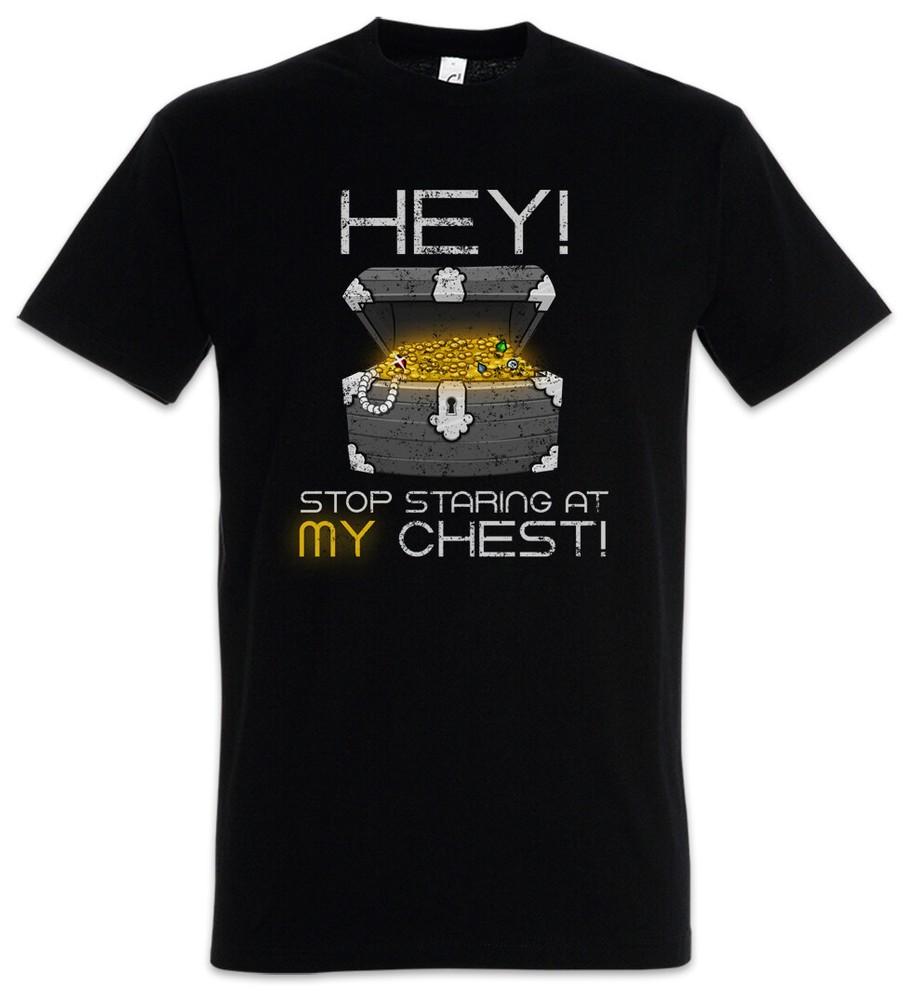 

Hey Stop Staring At My Chest Mens T-Shirt Gamer Games Gaming Video PC RPG XL