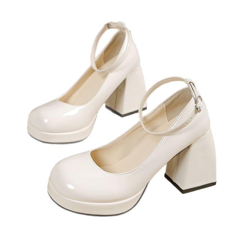 Mary Jane shoes Internet celebrity design sense niche square head high heels 2025 summer new thick heel bag head sandals women's shoes