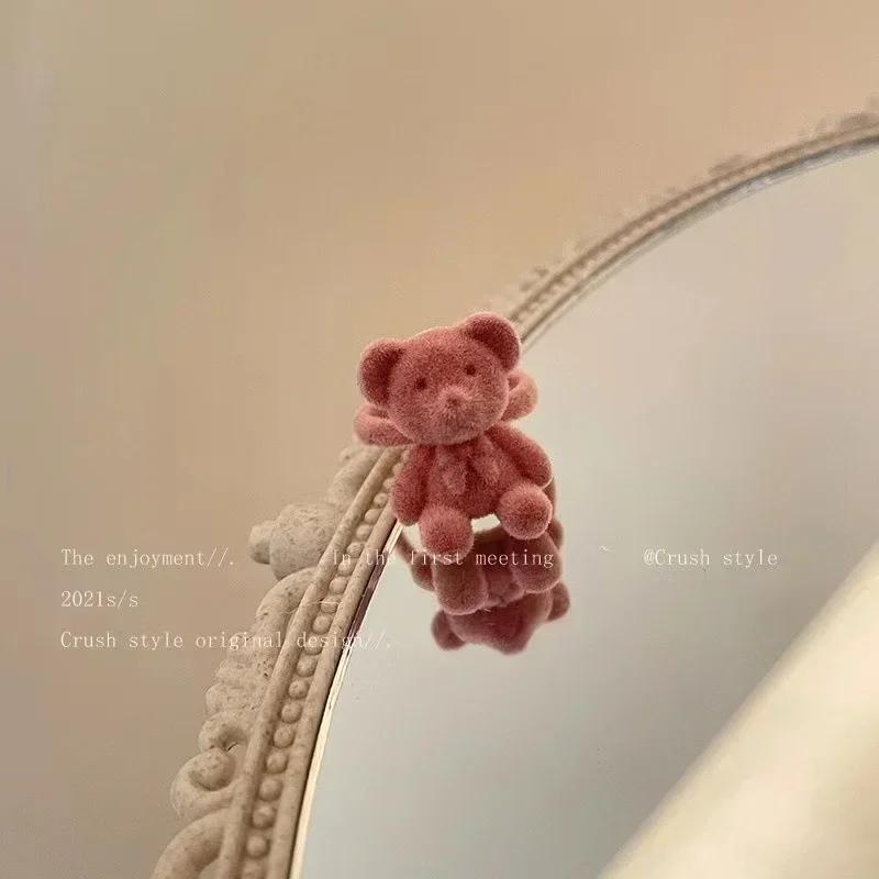 Cute Creative Gifts Plush Bear Opening Ring For Women Autumn Winter Sweet Cartoon Index Niche Design Adjustable Rings