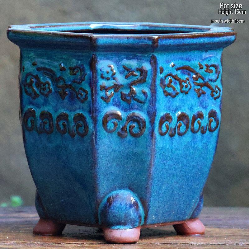 Handgefertigter unregelmäßiger quadratischer Keramik-Blumentopf für Sukkulenten - Pflanztopf mit großem Durchmesser für Mischbepflanzung