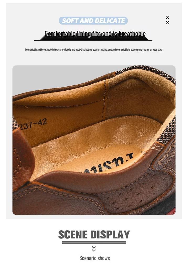 Men's Outdoor Casual Slip-On Leather Shoes - Large Size, Non-Slip, Wear-Resistant, Soft Sole