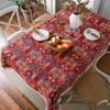 Kwastrand Katoen Linnen Tafelkleed Rood Feestdagen Jacquard Eettafelkleed Bloempatroon Stofdicht Tafelkleed Achtergronddoek