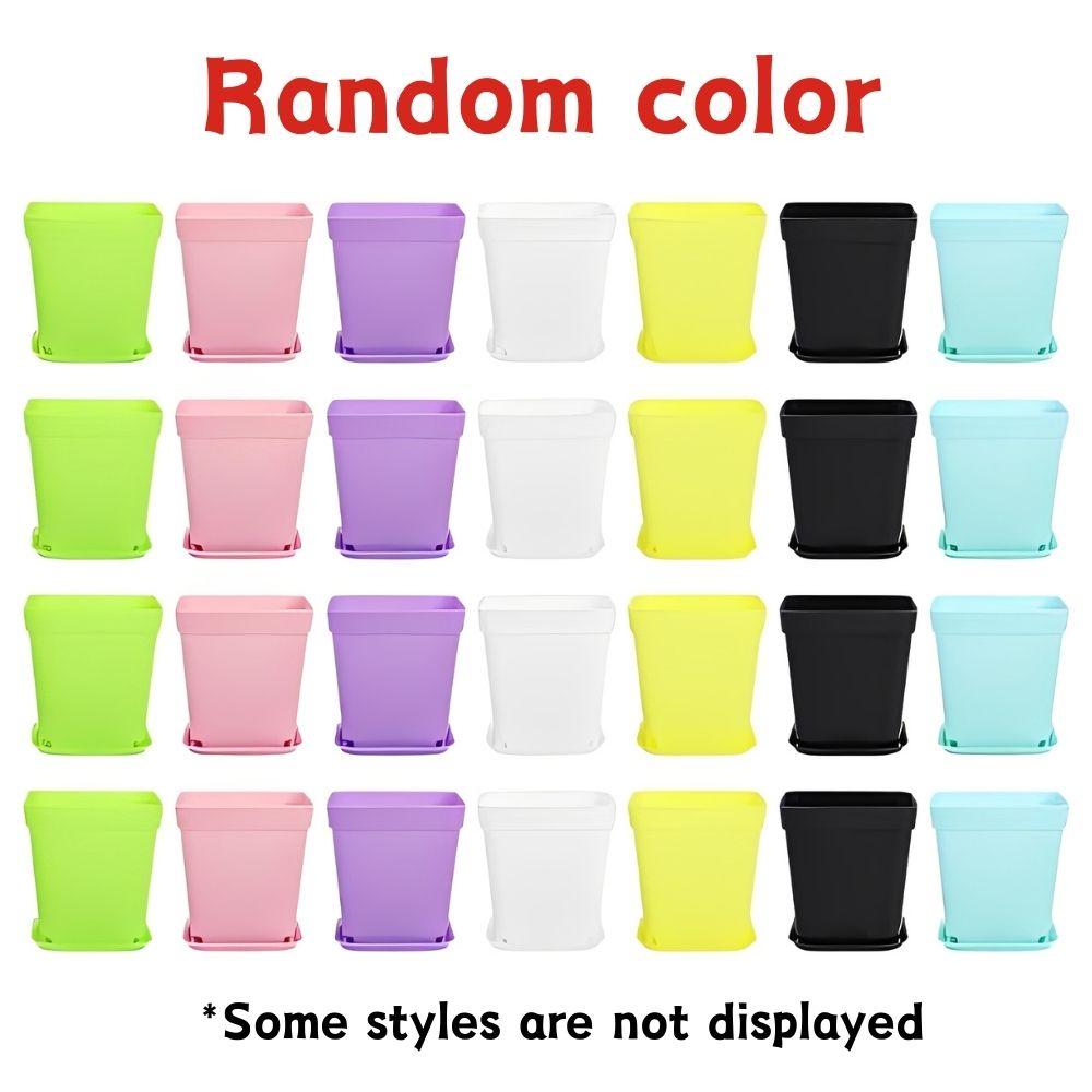 6pcs Plastic Square Succulent Flowerpots & Trays Mixed Candy Color Garden Horticulture Home Office Desktop Decoration YMY