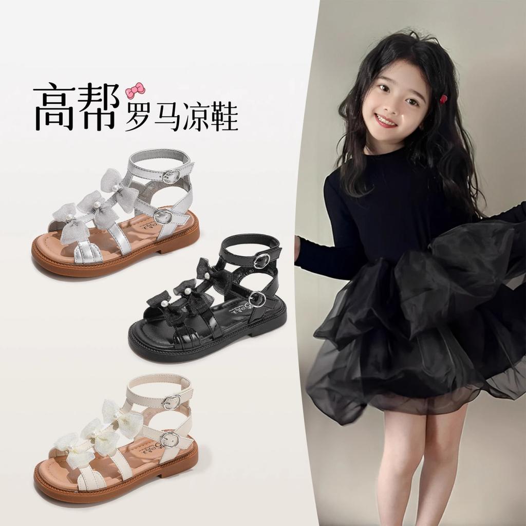 Girls High-top Roman Sandals Summer 2025 New Fashion Bow Children Princess Shoes Girls Beach Sandals