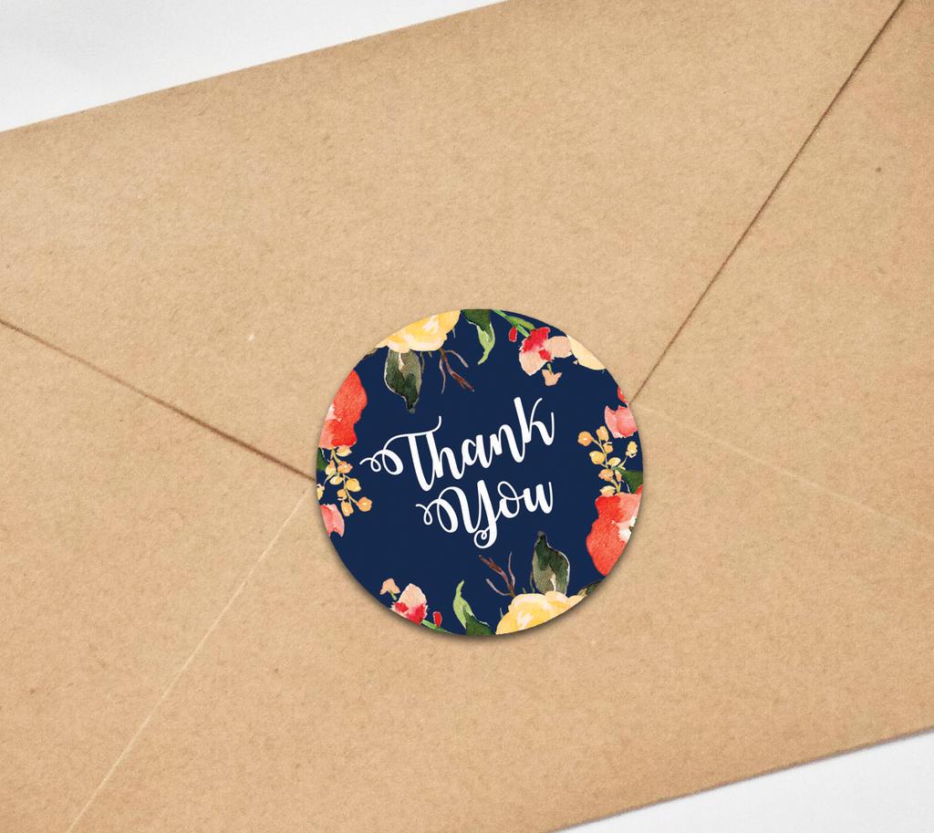 Darling Souvenir 45 Pcs Round Floral Border Black Thank You Stickers Wedding Envelope Seal-1.6