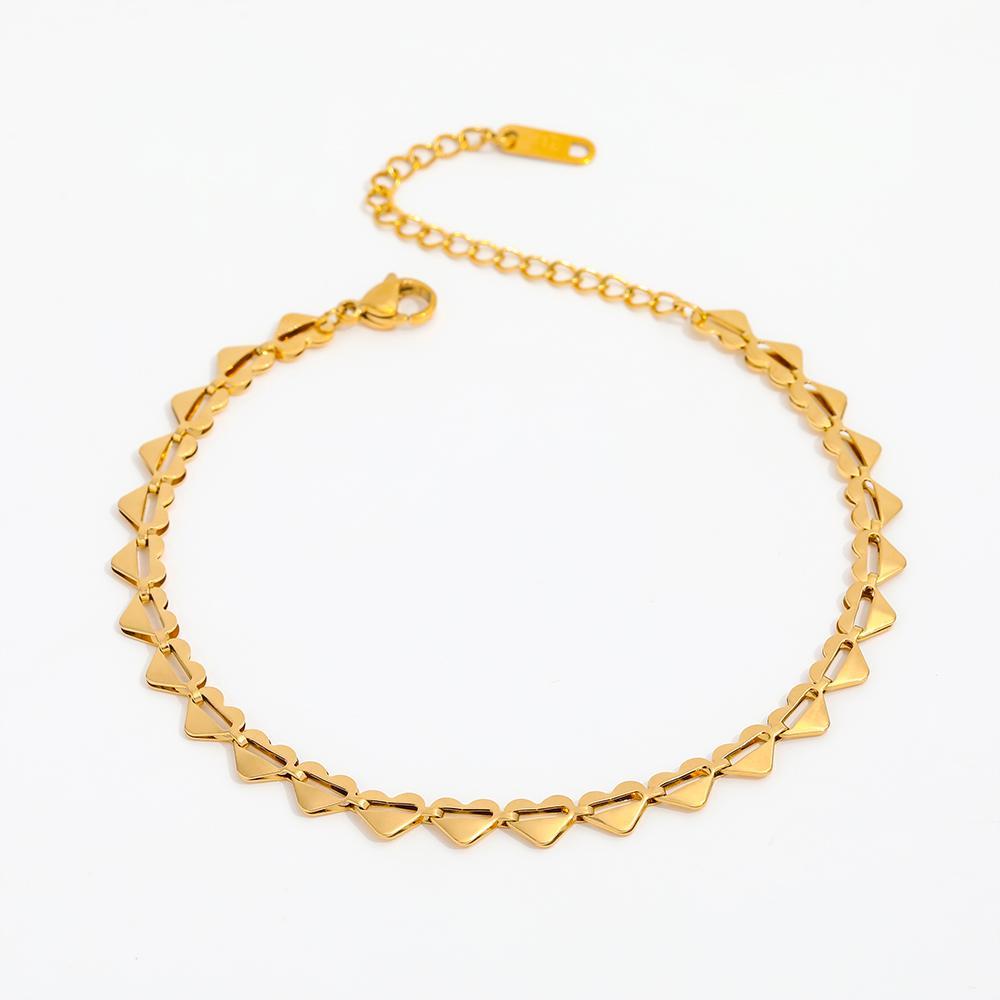 High End Gold Plated Tarnish Free Waterproof Heart Hollow Stainless Steel Anklet Jewelry